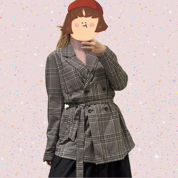 Zara Plaid Double-Breasted Jacket with Removable Belt - Size S, Trench Coat - Picture 15 of 16